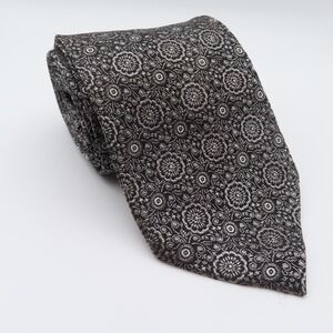 Lario Tie Silk Black Gray Floral 3.25" 59" Silk Italy